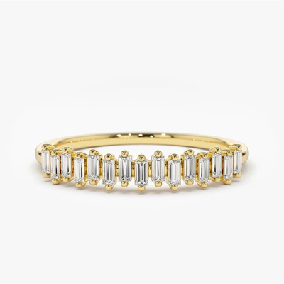 925 Sterling Silver CZ Diamond Baguette Anello dell'eternità femminile con rivestimento in oro giallo