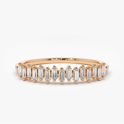 925 Sterling Silver CZ Diamond Baguette Anello dell'eternità femminile con rivestimento in oro giallo