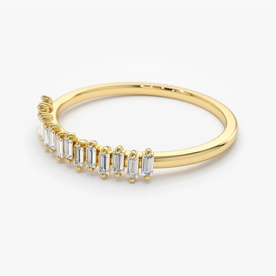 925 Sterling Silver CZ Diamond Baguette Anello dell'eternità femminile con rivestimento in oro giallo