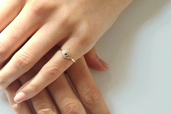 925 Sterling Silver Evil Eye Diamond Band Ring con argento placcato stile classico