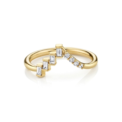 Diamanti rotondi e baguette triangolo eclettico anello d'argento per donne