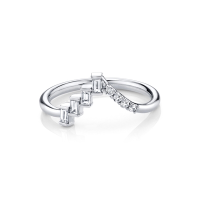 Diamanti rotondi e baguette triangolo eclettico anello d'argento per donne