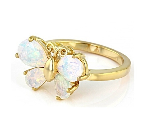 Gioielli pregiati multicolori Opal etiope Anello farfalla 18 carati Oro giallo su argento sterling