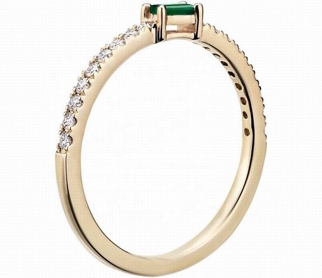Gioielli pregiati Anello in argento sterling 925 con pietre verdi o bianche e rivestimento in oro 18K