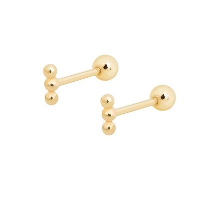 Mini Barbell con perline d'argento Orecchini con avvitatore 925 Sterling Silver