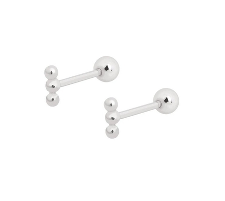 Mini Barbell con perline d'argento Orecchini con avvitatore 925 Sterling Silver