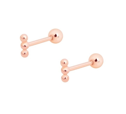 Mini Barbell con perline d'argento Orecchini con avvitatore 925 Sterling Silver