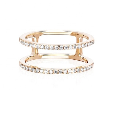 Bianco CZ Doppia fila Anelli impilabili Oro 18K Placcato Reale 925 Sterling Argento Cristallo Cubico Zircone Gioielli