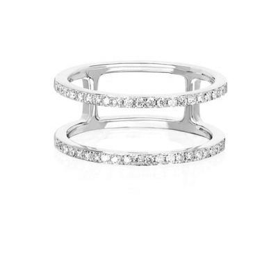 Bianco CZ Doppia fila Anelli impilabili Oro 18K Placcato Reale 925 Sterling Argento Cristallo Cubico Zircone Gioielli