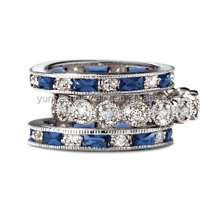 925 Sterling Silver CZ Simulato Zaffiro Anello Impilabile Set con Dimensioni Personalizzate