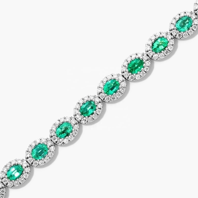 5.7mm Larghezza Circone Tenis Bracelet Ovale Smeraldo Bianco 14K Oro Bracelet Donne
