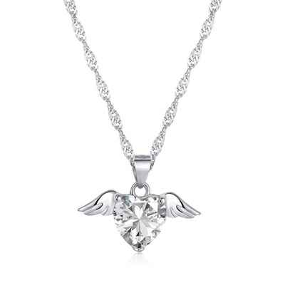 S925 Sterling Silver Love Wings Necklace Women Heart Zircon Collarbone Catena di gioielli