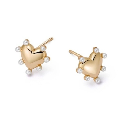 Forma di cuore perle orecchini di punta fatti a mano in 925 sterling argento 14K oro per ragazze moda gioielli pregiati