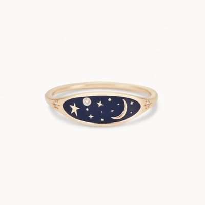 Manifattura 18K oro placcato mezzanotte blu smalto 925 Sterling Silver Round Brillante CZ anello di impilamento per ragazze
