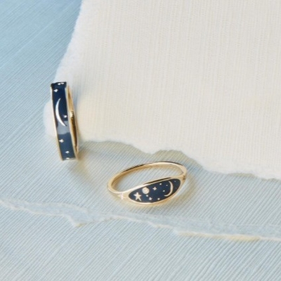 Manifattura 18K oro placcato mezzanotte blu smalto 925 Sterling Silver Round Brillante CZ anello di impilamento per ragazze