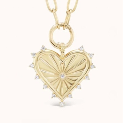 Oro 18K Bianco CZ Spiced Love Heart Charm Collare 925 Sterling Silver Pendenti