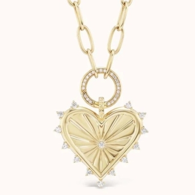 Oro 18K Bianco CZ Spiced Love Heart Charm Collare 925 Sterling Silver Pendenti