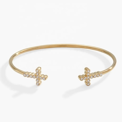 925 14K Gold Cross Bracelet Bracelet Con Pave Crystal Zircon Per Donne