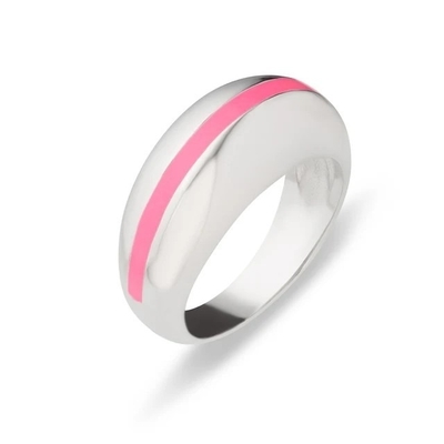 Ingrosso 18K Gold Plated Strip Pink Enamel Dome 925 Sterling Silver Anello Donne