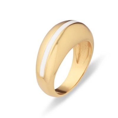 Ingrosso 18K Gold Plated Strip Pink Enamel Dome 925 Sterling Silver Anello Donne
