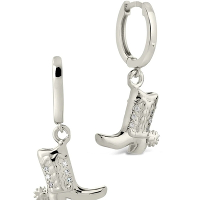Scarpe da cowboy micro delicate orecchini in ottone bianco CZ Pietra orecchini in ottone Dangle