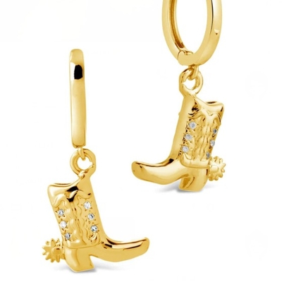 Scarpe da cowboy micro delicate orecchini in ottone bianco CZ Pietra orecchini in ottone Dangle