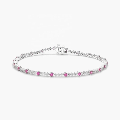 Braccialetto da tennis in rubino e zircone bianco da 3 mm, taglio rotondo, braccialetto da tennis in argento sterling