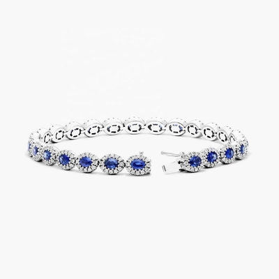 5.7mm Larghezza Circone Tenis Bracelet Ovale Smeraldo Bianco 14K Oro Bracelet Donne