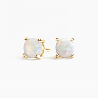 18K Oro 6MM Solitario Opal Stud Orecchini Per Donne E Ragazze Gioielli Pregiati
