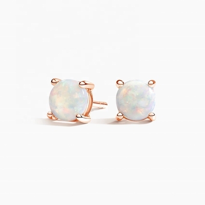 18K Oro 6MM Solitario Opal Stud Orecchini Per Donne E Ragazze Gioielli Pregiati