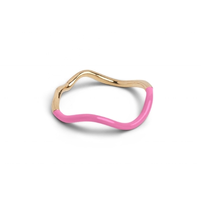 925 Sterling Silver 18k Gold Pink Enamel Band Anelli Per Donne Ragazze