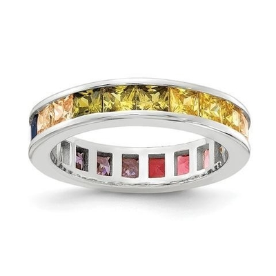 Colorato Cubico Zircon Eternity Anello di Nozze per Donne 925 Argento Eco-Friendly