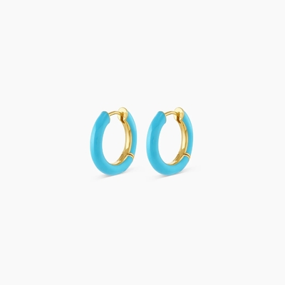 Logo personalizzato Chunky 18K Gold Plated Hoop Turchese Emanuele Colore 925 Sterling Silver Huggies Orecchini