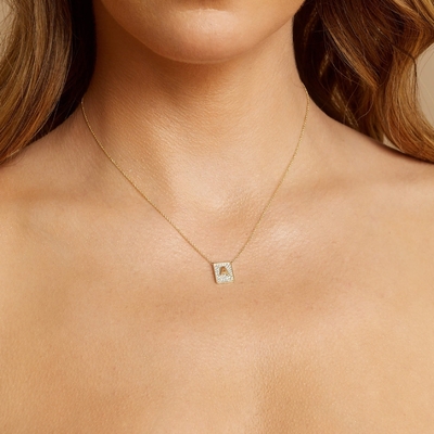 Rendi il suo giorno con 14K Gold Quadratura Iniziale Collare di Gemme Per Donne regalo di San Valentino