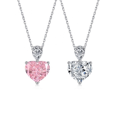 S925 Colletto in argento sterling per donne Cuore rosa Bollino di pera CZ Pendente Catena della clavicola