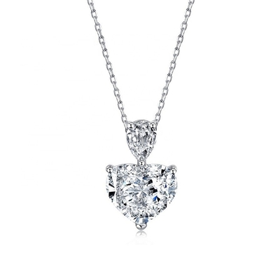 S925 Colletto in argento sterling per donne Cuore rosa Bollino di pera CZ Pendente Catena della clavicola