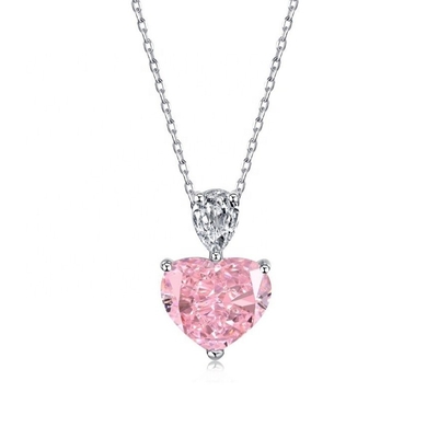 S925 Colletto in argento sterling per donne Cuore rosa Bollino di pera CZ Pendente Catena della clavicola