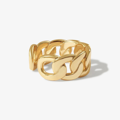 S925 Gioielli pregiati d'argento 14K Oro giallo Catena Chunky Anello aperto