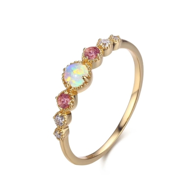 Opal e rubino CZ 925 Sterling Silver Stacking Anelli femminili Gioielli femminili