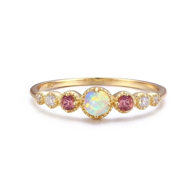 Opal e rubino CZ 925 Sterling Silver Stacking Anelli femminili Gioielli femminili