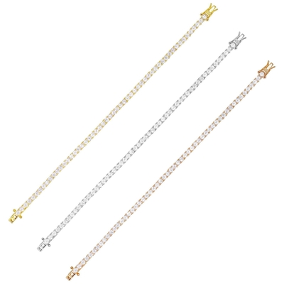 Articolo caldo 925 Sterling Silver Plating Gold 3mm Cubic Zirconia Tenis Bracelet Per Donne