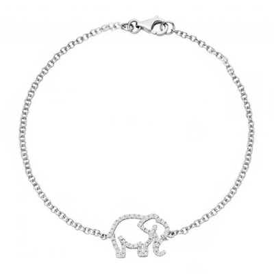 925 Sterling Silver Elephant Bracelet con Micro Insert Technology e Bianco Diamante CZ