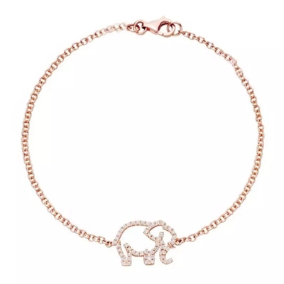925 Sterling Silver Elephant Bracelet con Micro Insert Technology e Bianco Diamante CZ