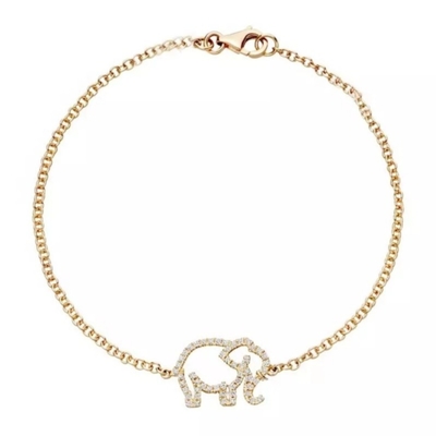 925 Sterling Silver Elephant Bracelet con Micro Insert Technology e Bianco Diamante CZ