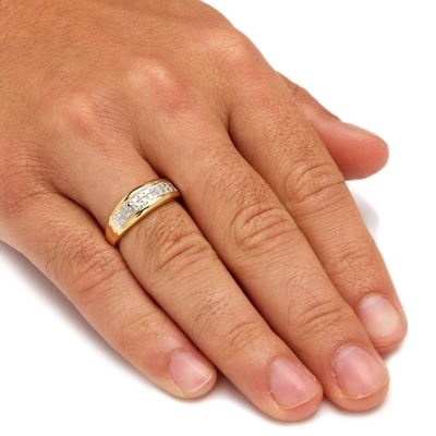 Anello da sposa in diamante in argento / ottone per uomo in 18 carati di oro con diamanti pavimentati