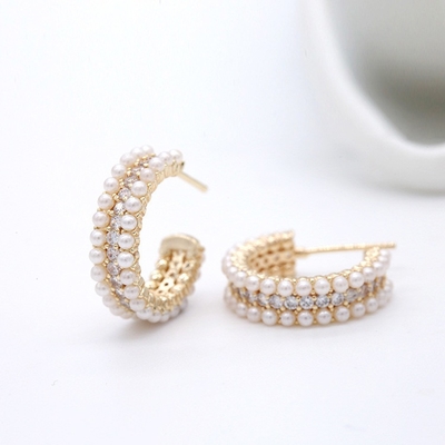 Accessori per donna 925 Sterling Silver Hoop Orecchini con Mother of Pearl Clear CZ