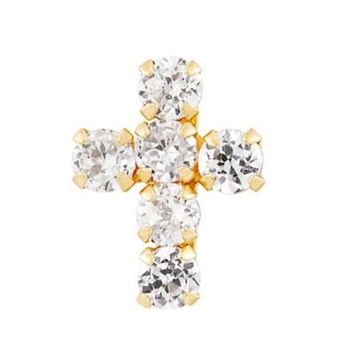 925 Sterling Silver White Cubic Zirconia Cross Button Stud Earrings con 18K Gold Plating