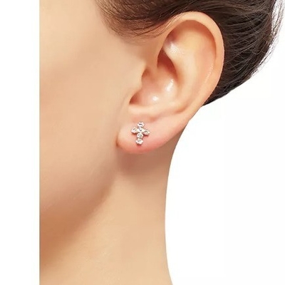 925 Sterling Silver White Cubic Zirconia Cross Button Stud Earrings con 18K Gold Plating
