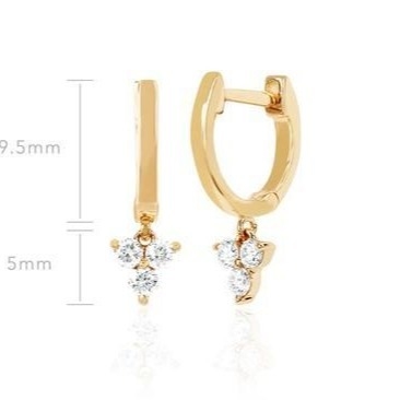 14K Gold Blossom Mini Huggie Diamond Trio Drop Orecchini Gioielli d'argento Materiale principale