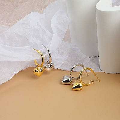 925 Sterling Silver Heart Shape Women Girl Hoop Earrings Gioielli dorati brasiliani